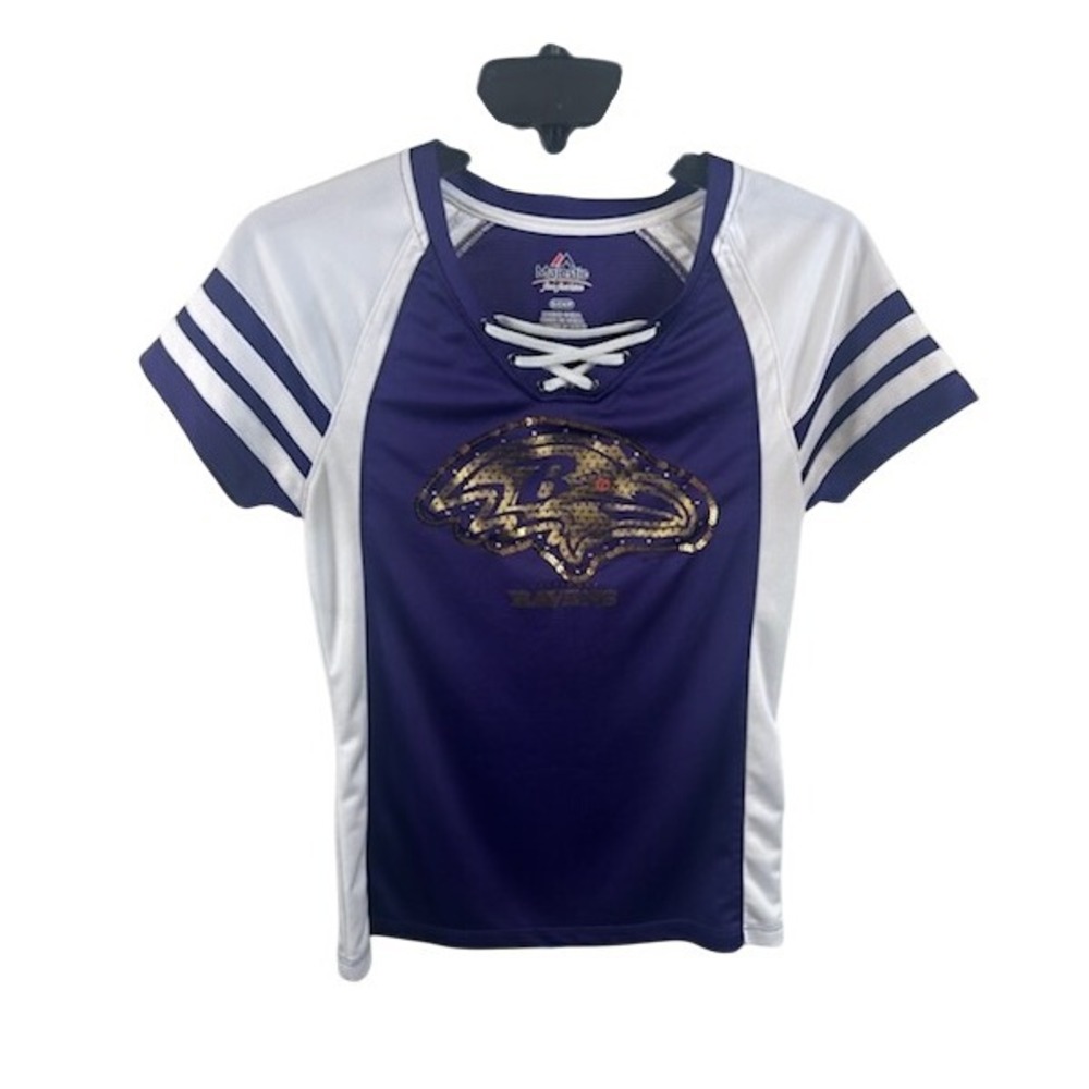 Majestic Baltimore Ravens Jersey Women's Size‎ Small Purple Sequin